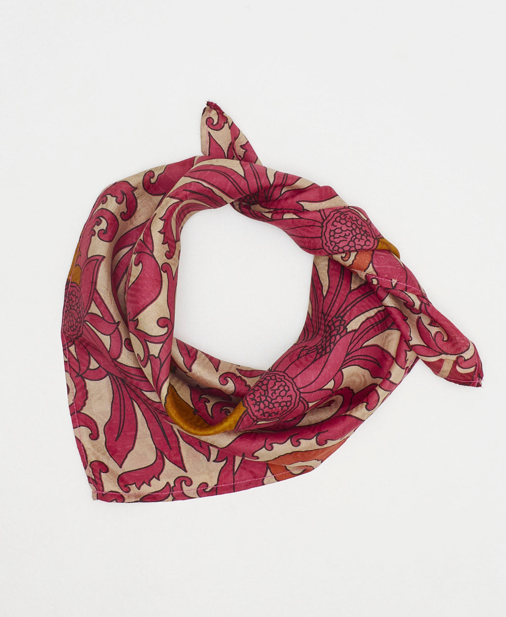 vintage pink oversized floral silk scarf handmade by women artisans using upcycled saris