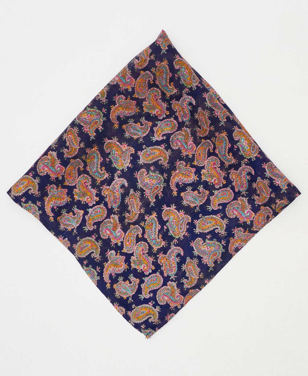 vintage purple paisley silk scarf featuring [pattern] created using sustainably sourced saris