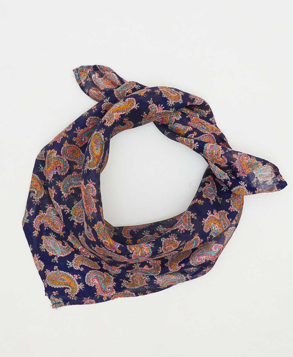 vintage purple paisley silk scarf handmade by women artisans using upcycled saris