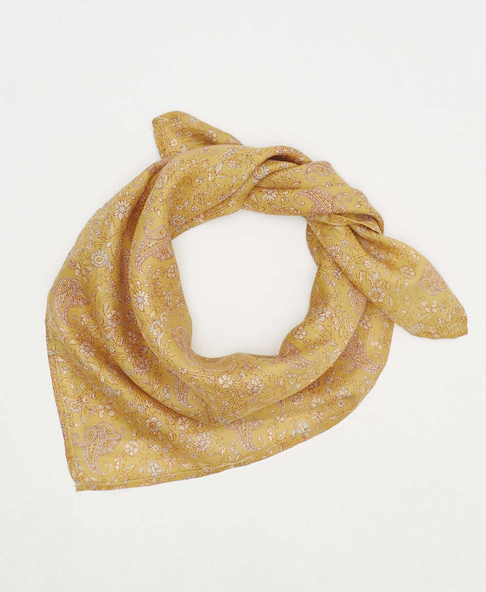 vintage gold paisley silk scarf handmade by women artisans using upcycled saris