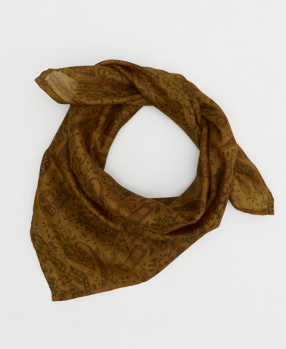 brown paisley vintage silk scarf handmade from upcycled saris in India by women artisans