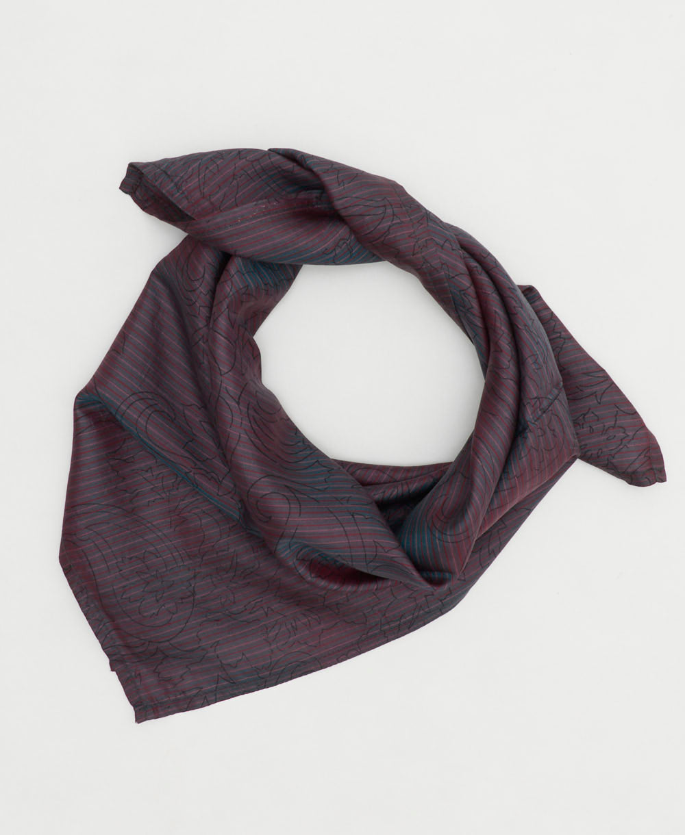 dark purple subtle floral vintage silk scarf handmade from upcycled saris in India by women artisans