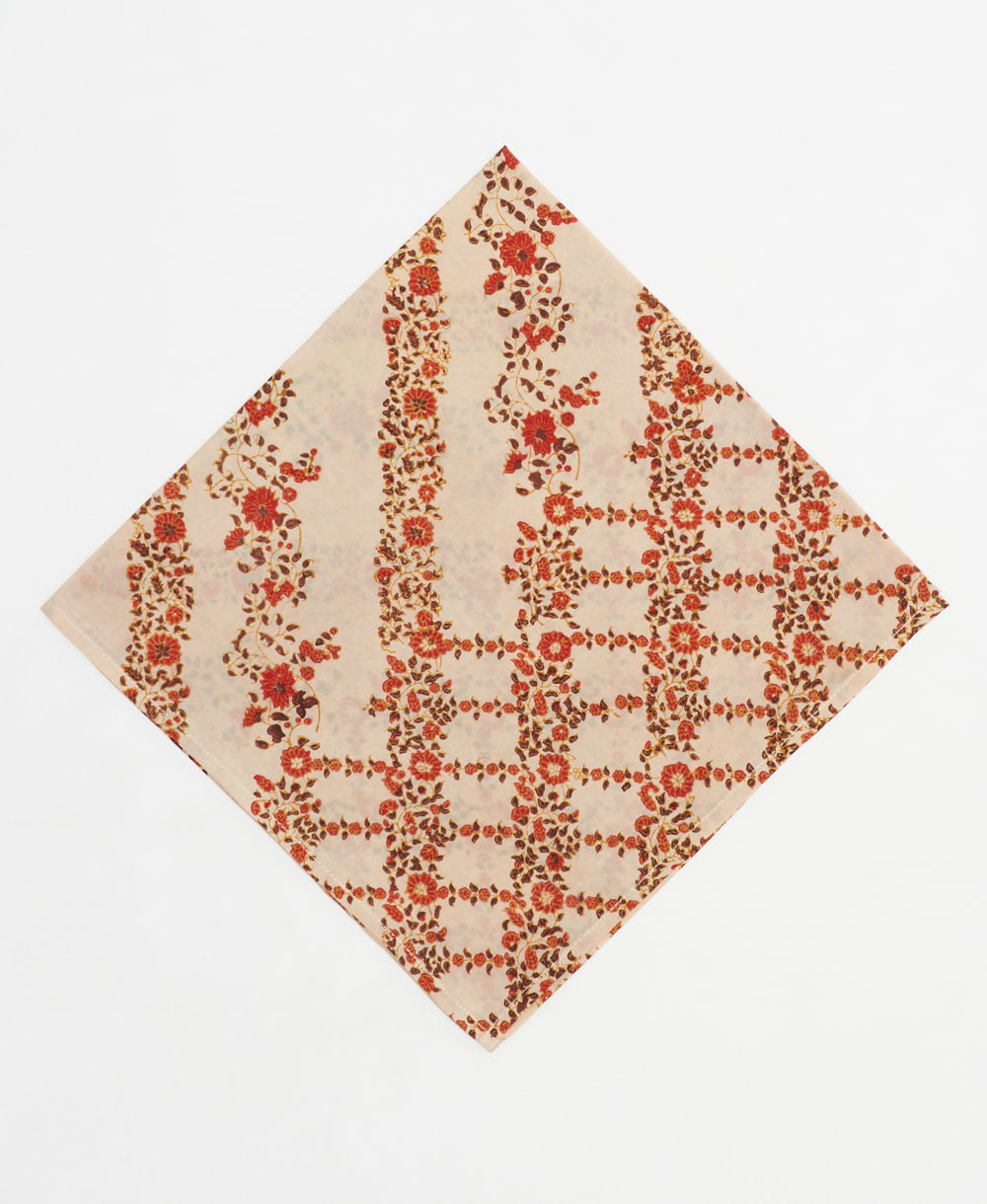 vintage silk scarf featuring an ivory & orange floral stripe pattern created using sustainably sourced saris