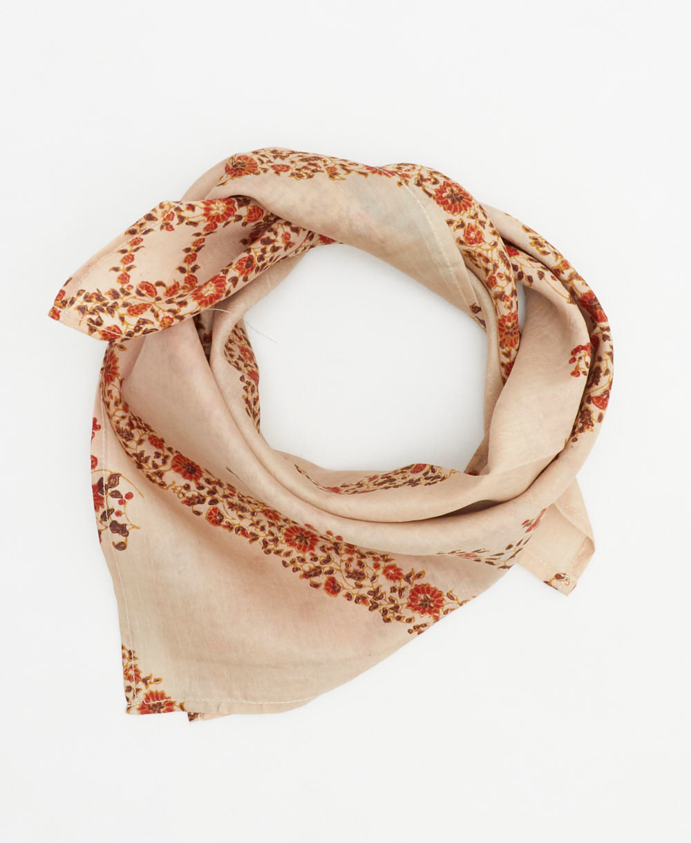 ivory & orange vintage silk scarf handmade from upcycled saris in India by women artisans