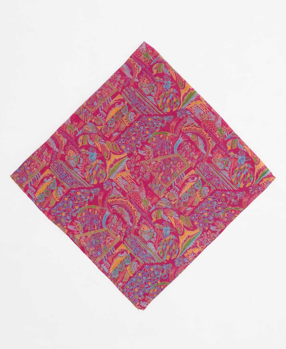 vintage silk scarf featuring a hot pink abstract pattern created using sustainably sourced saris