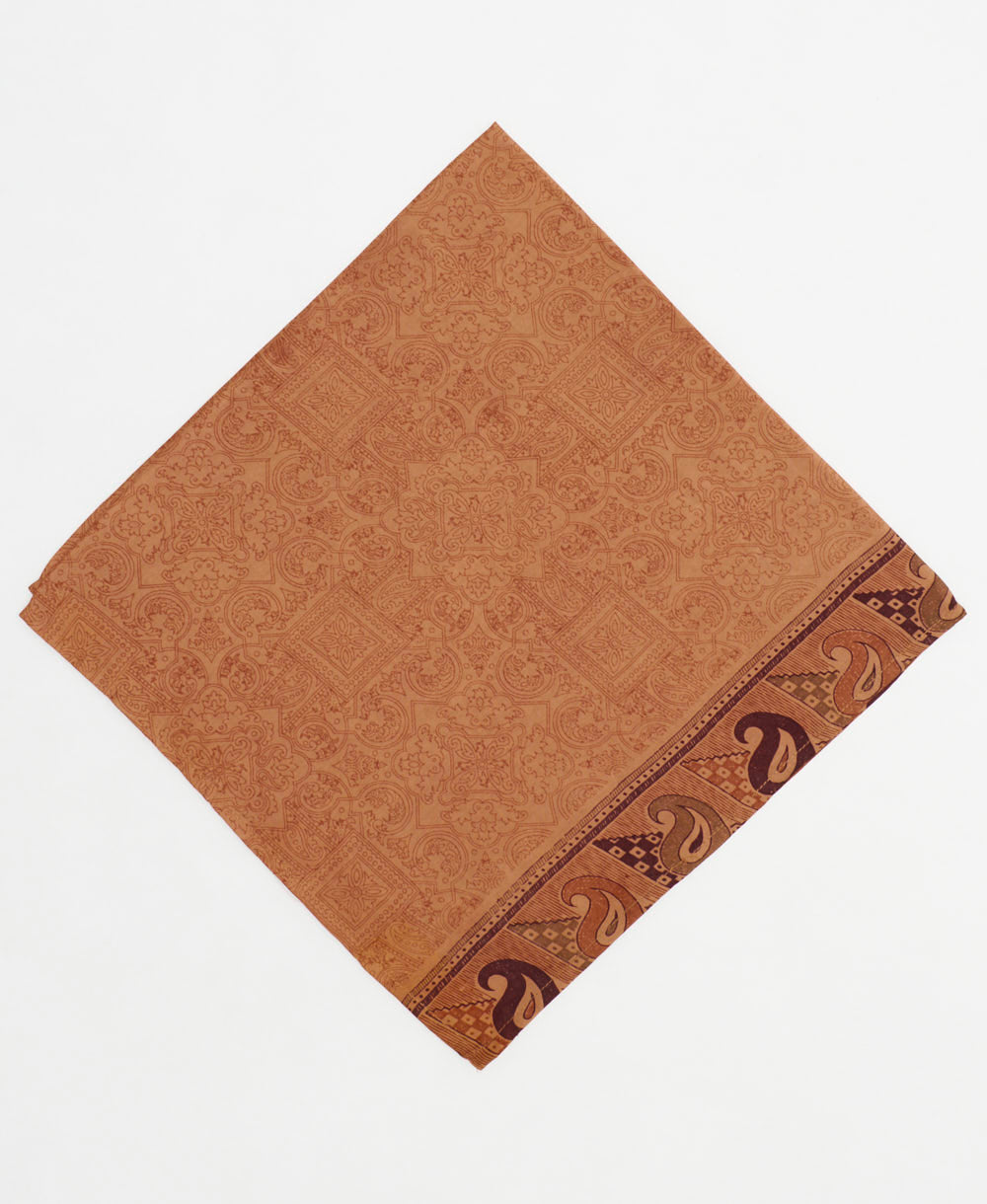 vintage silk scarf featuring a warm tan subtle mosaic pattern created using sustainably sourced saris
