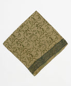 vintage silk scarf featuring an olive green swirling vine pattern created using sustainably sourced saris