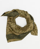 olive green swirling vine vintage silk scarf handmade from upcycled saris in India by women artisans