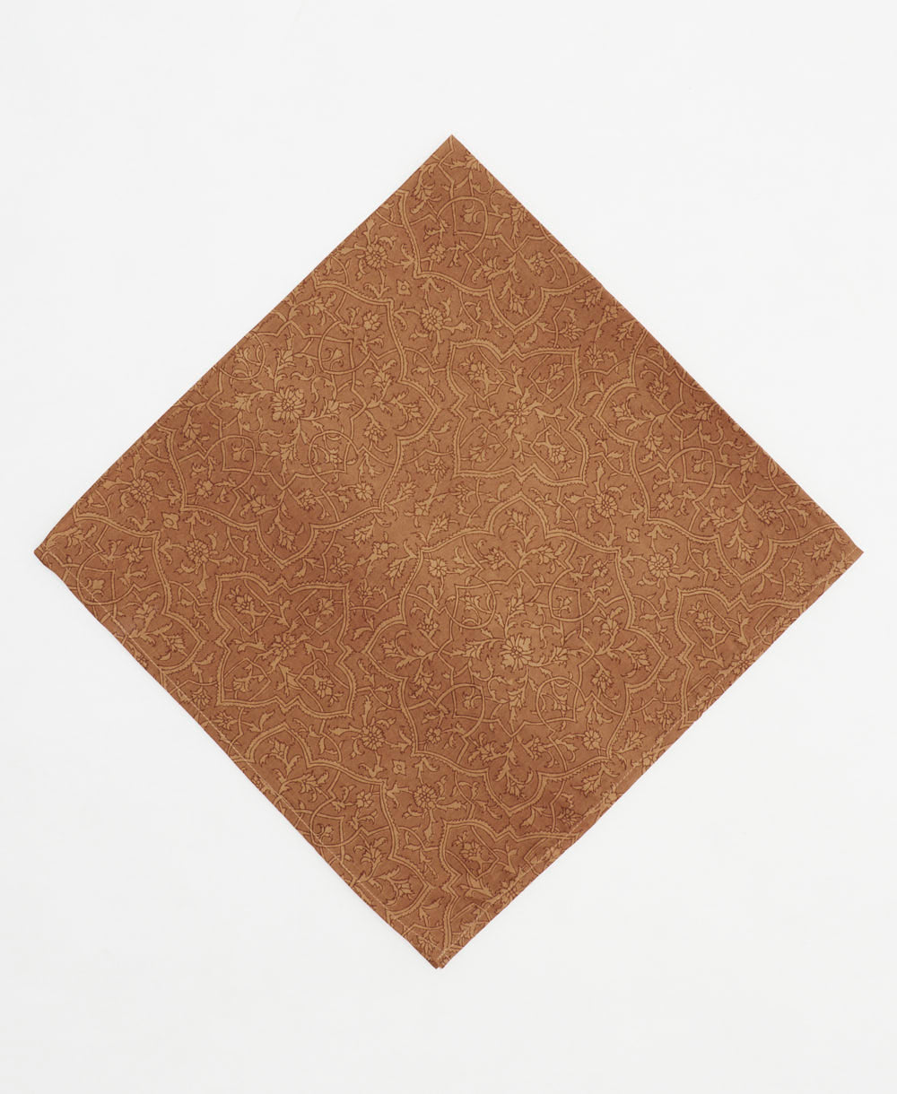 vintage silk scarf featuring a light brown & tan floral created using sustainably sourced saris