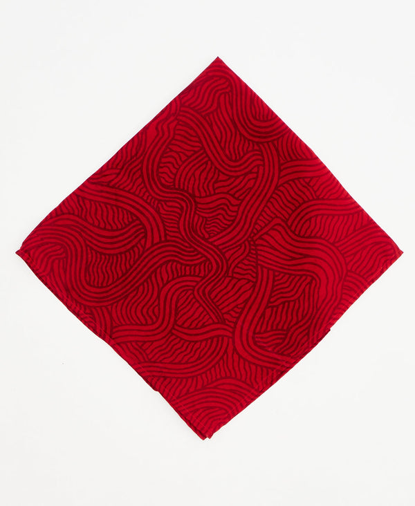 vintage silk scarf featuring a red wavy striped pattern created using sustainably sourced saris