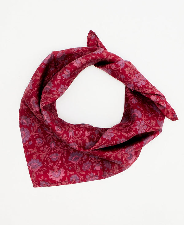 red floral  vintage silk scarf handmade by women artisans using upcycled saris