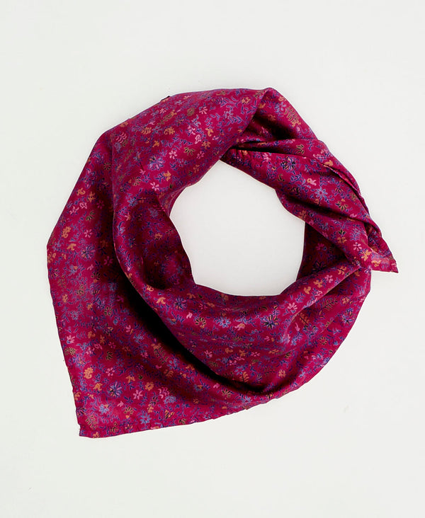 bright pink floral vintage silk scarf handmade by women artisans using upcycled saris