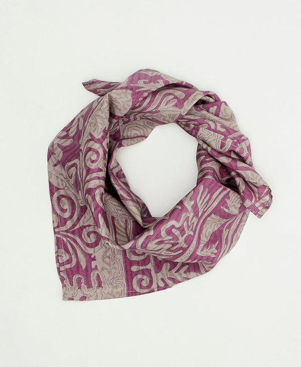 purple modern abstract print  vintage silk scarf handmade by women artisans using upcycled saris