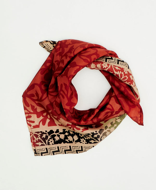 Monochromatic red floral vintage silk scarf handmade by women artisans using upcycled saris