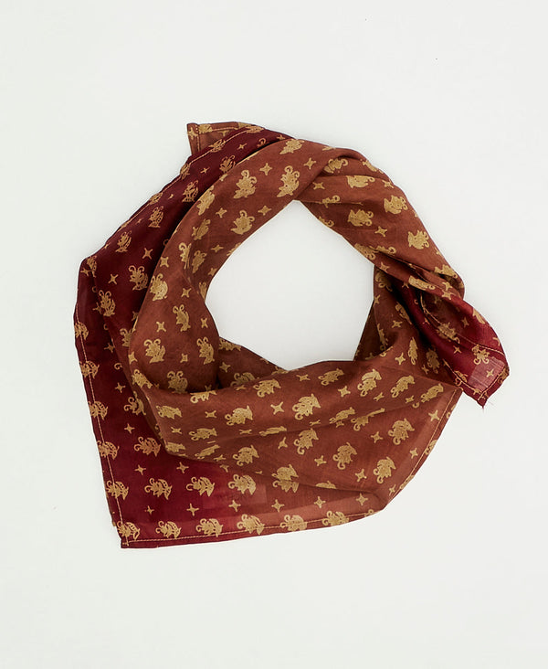Brown traditional vintage silk scarf handmade by women artisans using upcycled saris