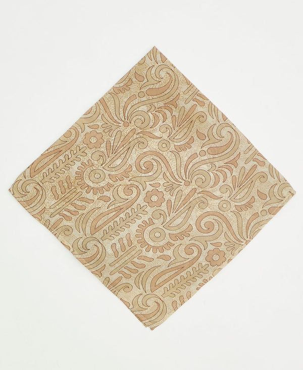 vintage silk scarf featuring a beige modern paisley pattern created using sustainably sourced saris
