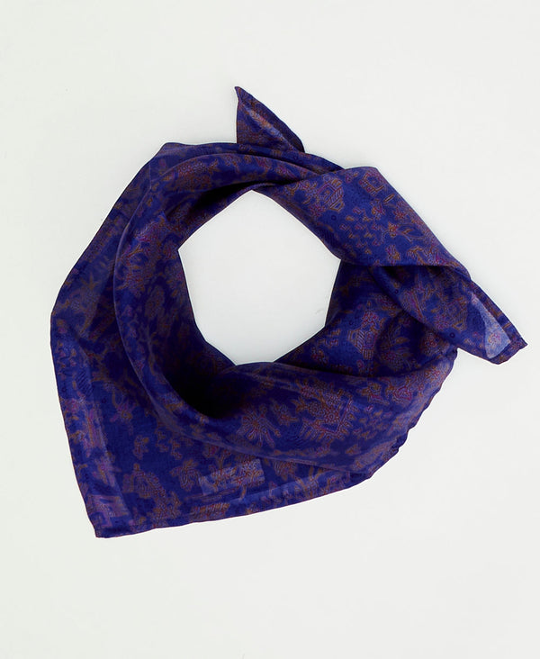 Bright purple geometric vintage silk scarf handmade by women artisans using upcycled saris