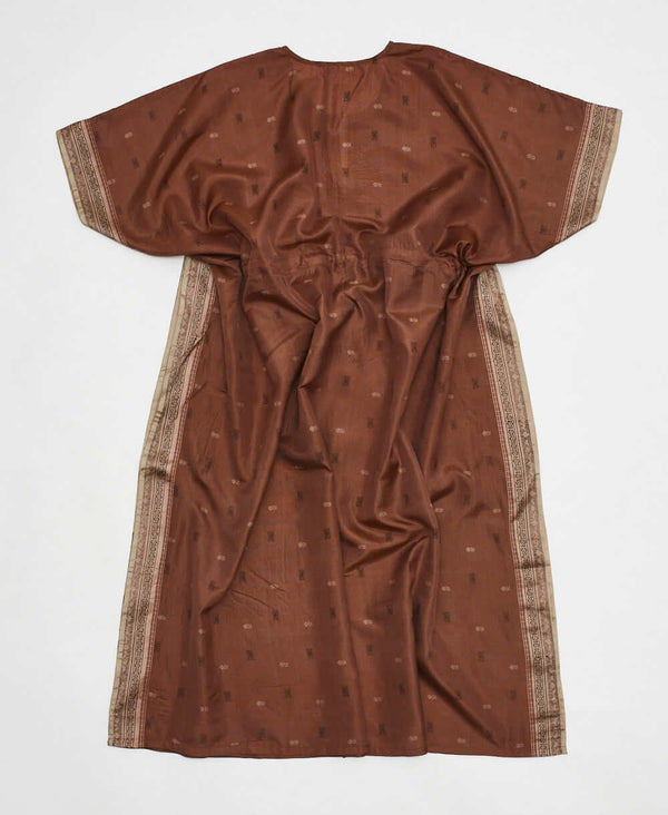 one-of-a-kind brown traditional silk kaftan dress made using vintage silk saris