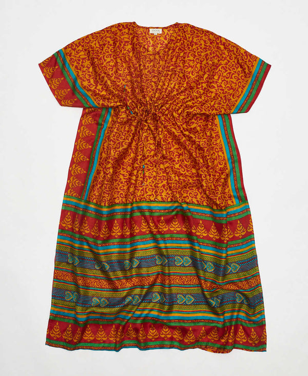 orange traditional striped vintage silk kaftan with adjustable waist made by artisans