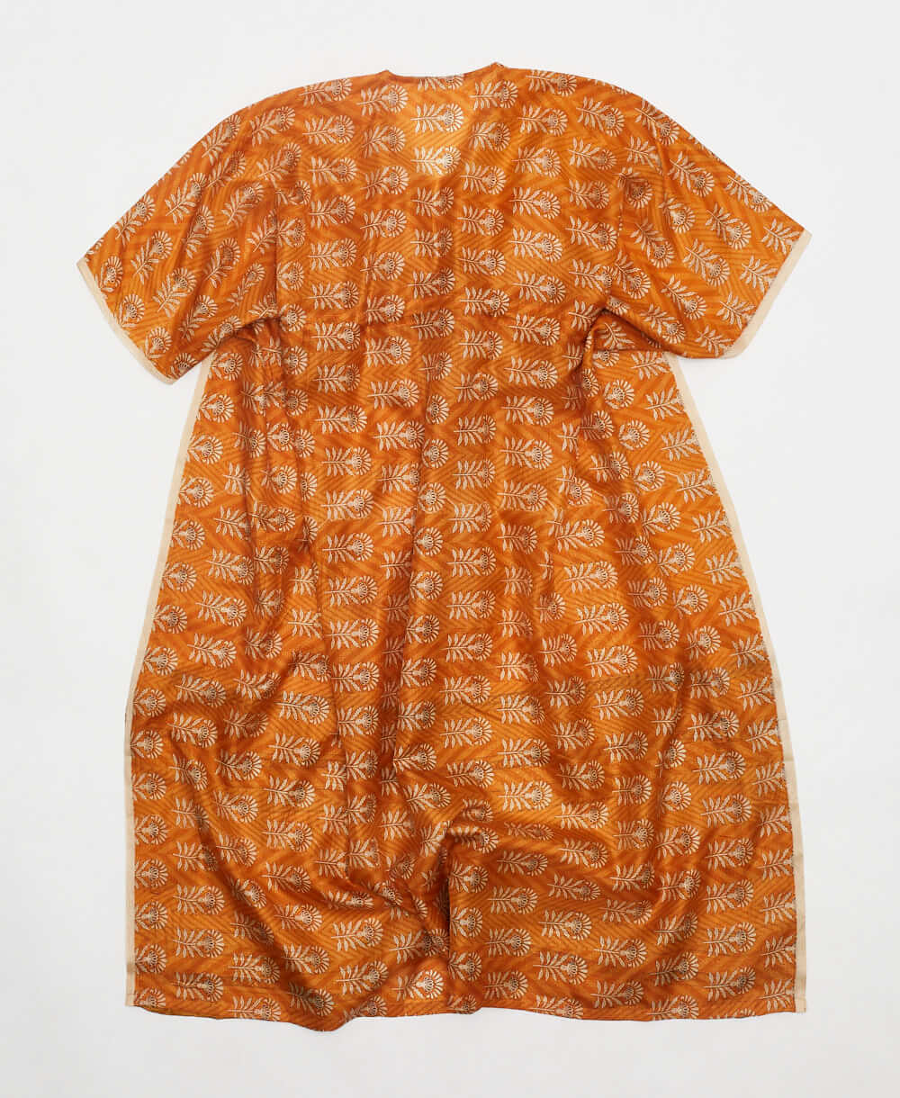 one-of-a-kind orange floral silk kaftan dress made using vintage silk saris