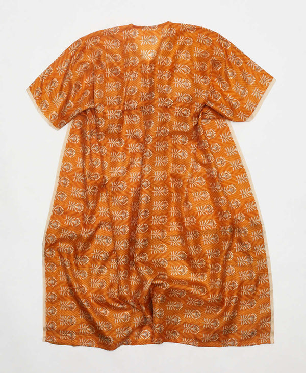 one-of-a-kind orange floral silk kaftan dress made using vintage silk saris
