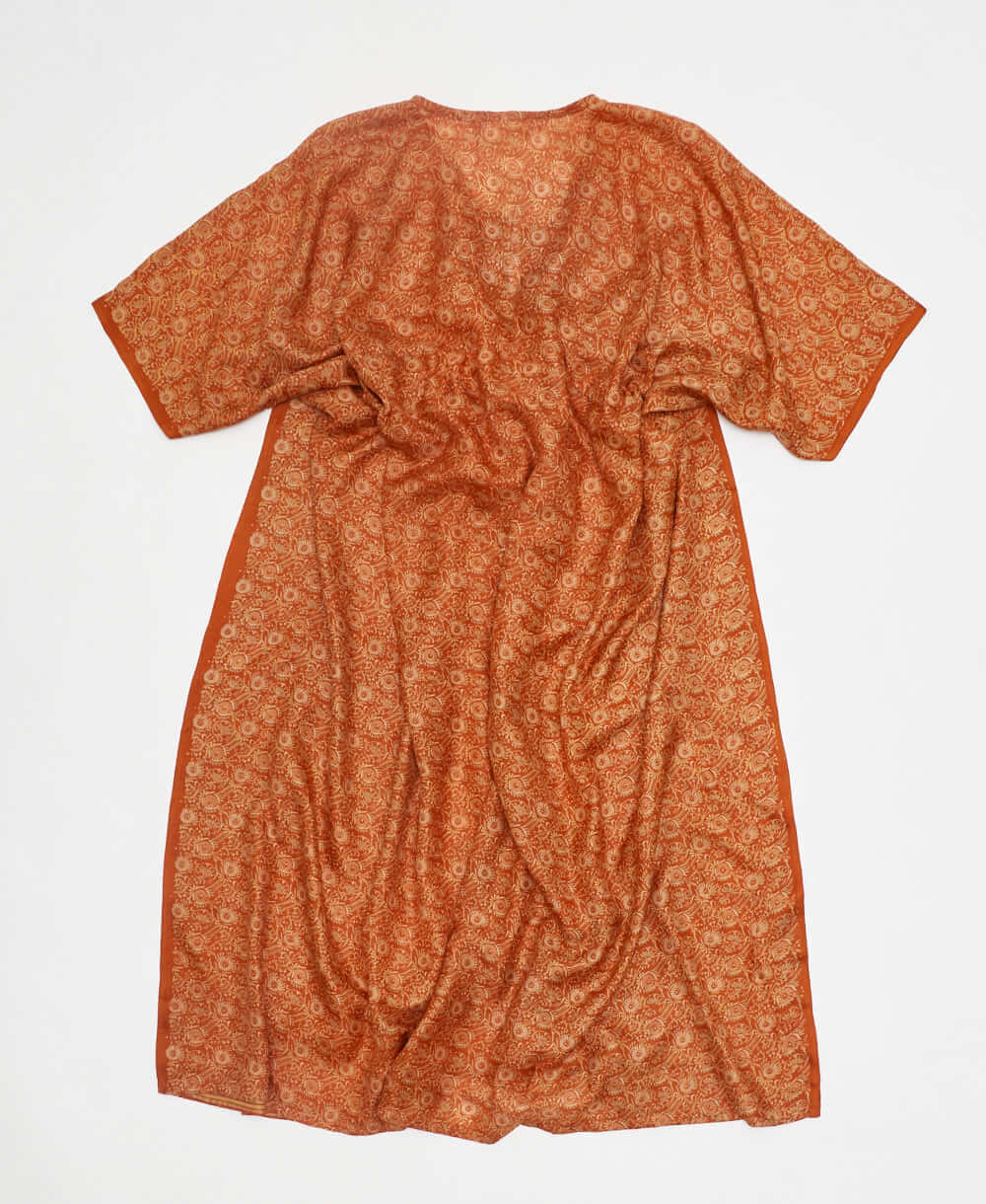 one-of-a-kind orange floral silk kaftan dress made using vintage silk saris