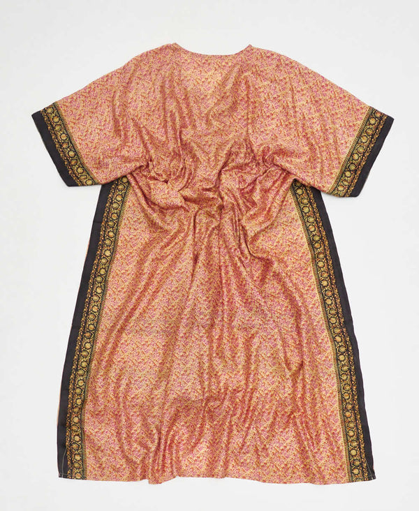 one-of-a-kind pink floral silk kaftan dress made using vintage silk saris