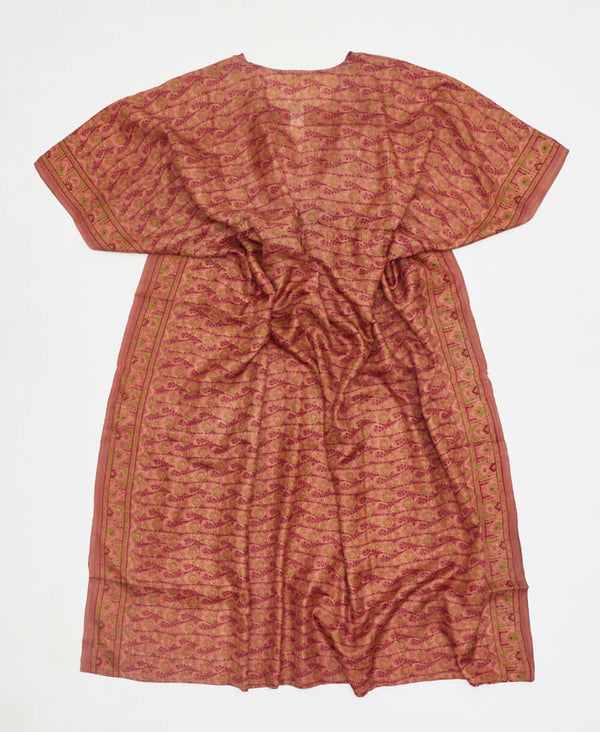 one-of-a-kind geometric pink paisley silk kaftan dress made using vintage silk saris