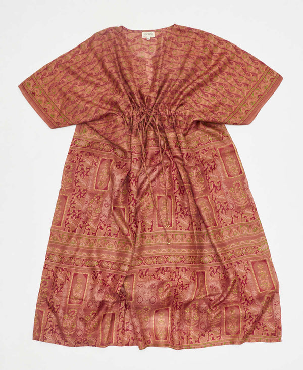geometric pink paisley vintage silk kaftan with adjustable waist made by artisans