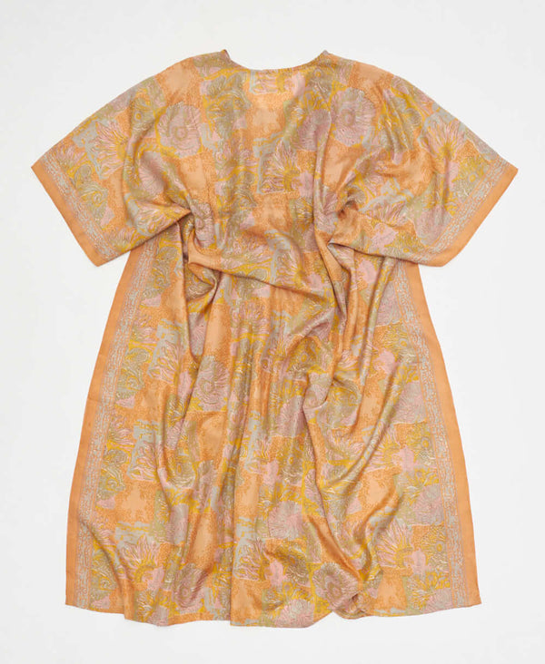one-of-a-kind orange and yellow floral silk kaftan dress made using vintage silk saris