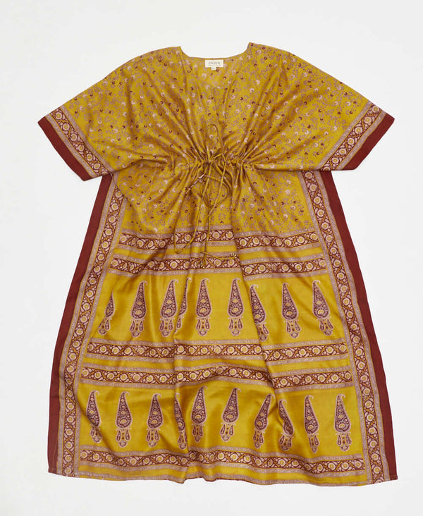 yellow paisley vintage silk kaftan with adjustable waist made by artisans