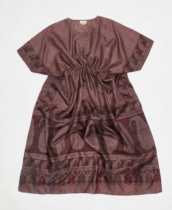 mauve paisley vintage silk kaftan with adjustable waist made by artisans