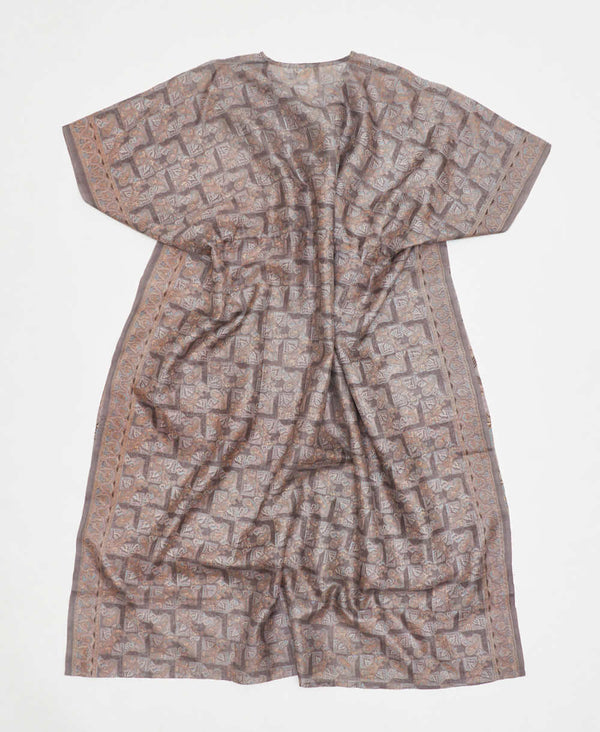 one-of-a-kind soft geometric silk kaftan dress made using vintage silk saris