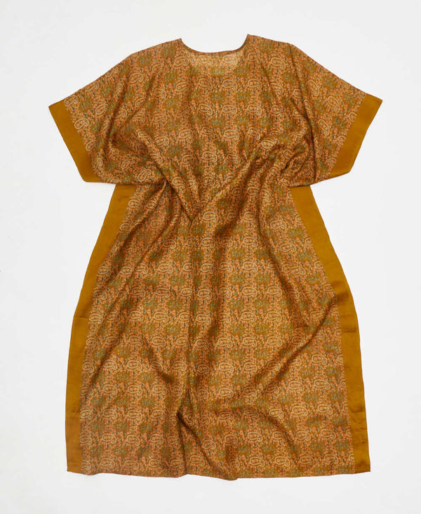 one-of-a-kind rust orange paisley silk kaftan dress made using vintage silk saris