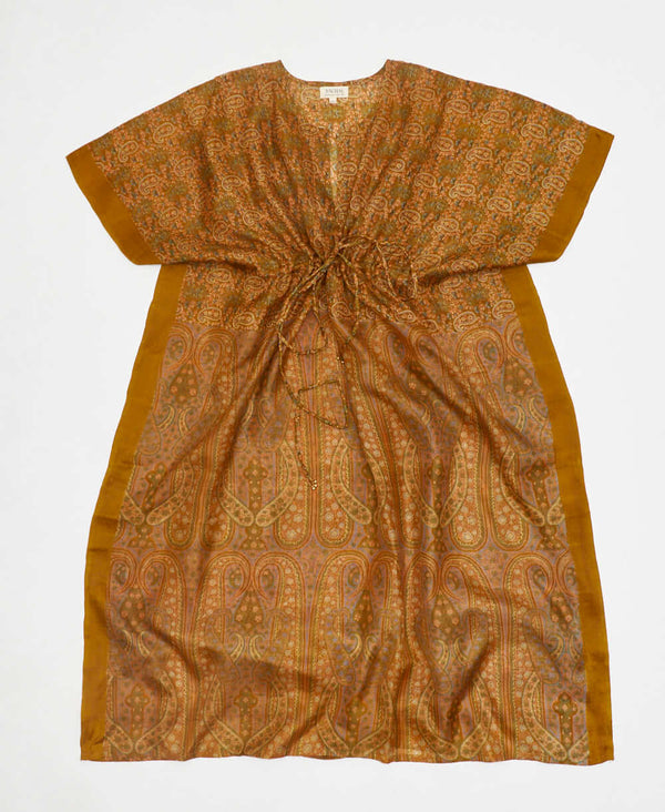 rust orange paisley vintage silk kaftan with adjustable waist made by artisans
