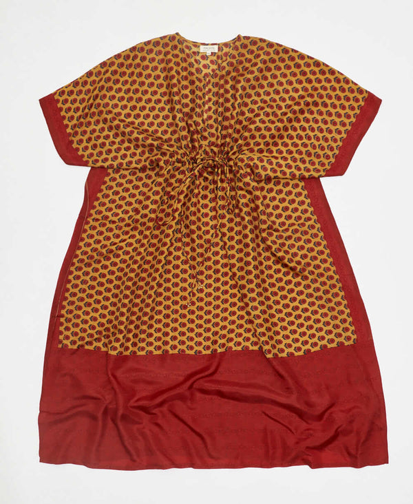 orange and red floral vintage silk kaftan with adjustable waist made by artisans