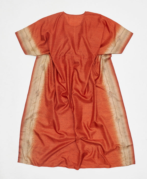 one-of-a-kind abstract orange silk kaftan dress made using vintage silk saris