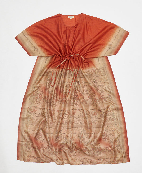 abstract orange vintage silk kaftan with adjustable waist made by artisans