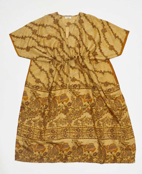neutral floral vintage silk kaftan with adjustable waist made by artisans