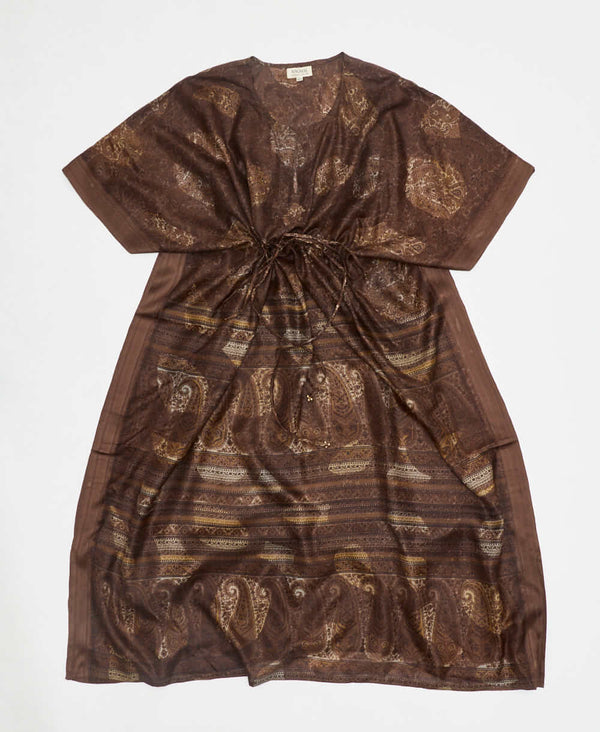 brown paisley vintage silk kaftan with adjustable waist made by artisans