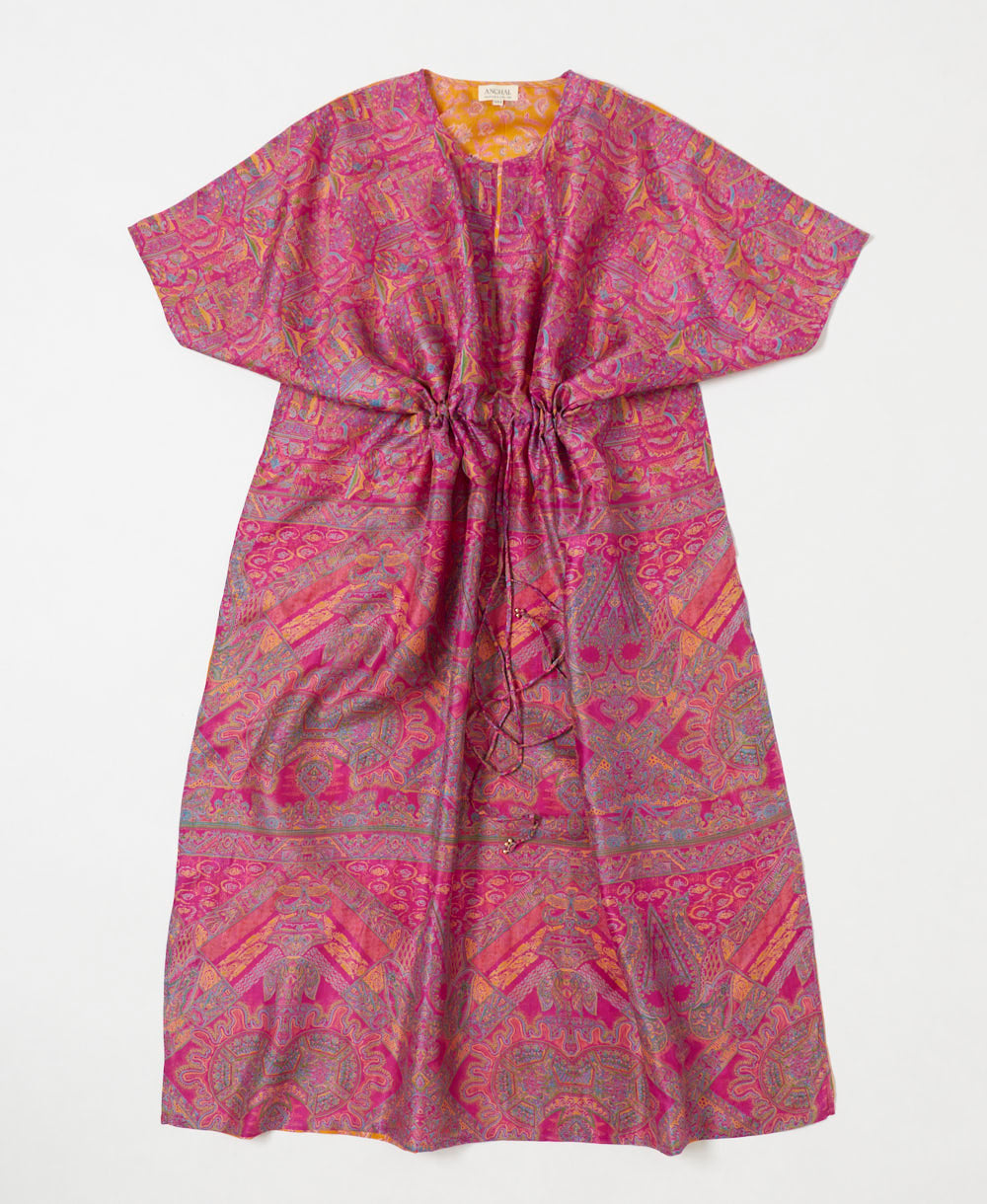 sustainable vintage silk kaftan with adjustable waist made by artisans in India