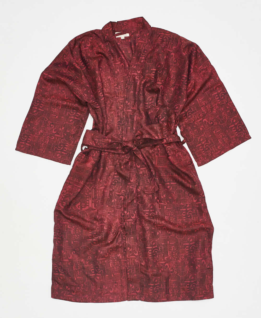 red silk robe ethically made using upcycled
vintage silk saris