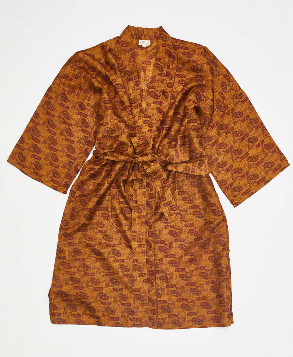 bronze silk robe ethically made using upcycled
vintage silk saris