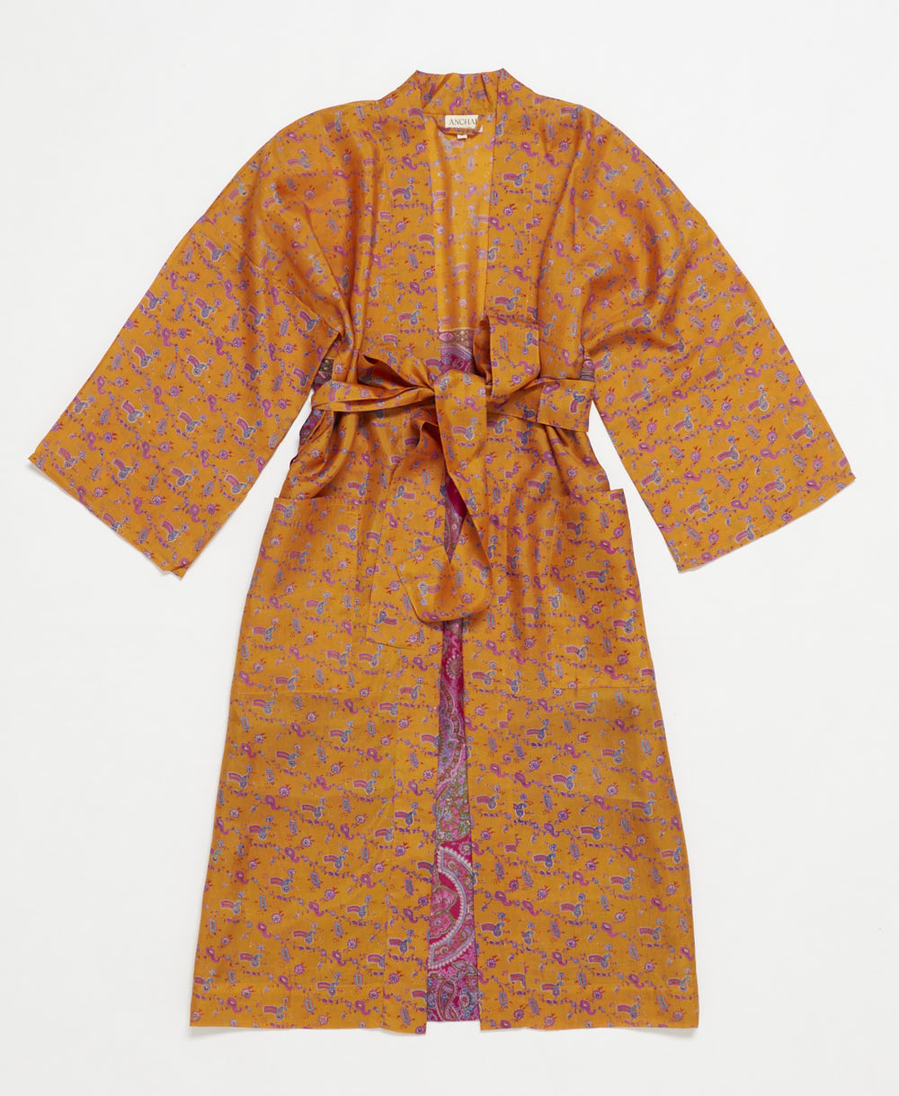 silk robe ethically made using upcycled
vintage silk saris