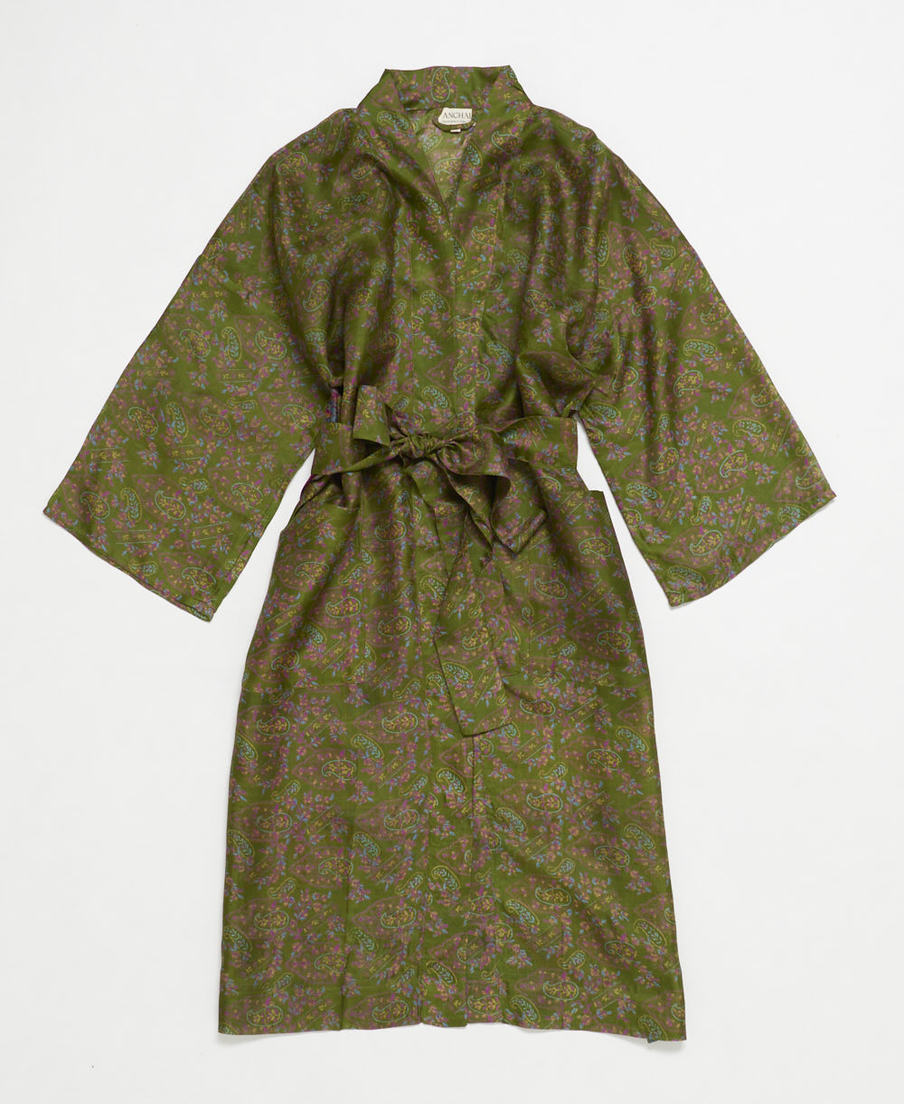 silk robe ethically made using upcycled
vintage silk saris