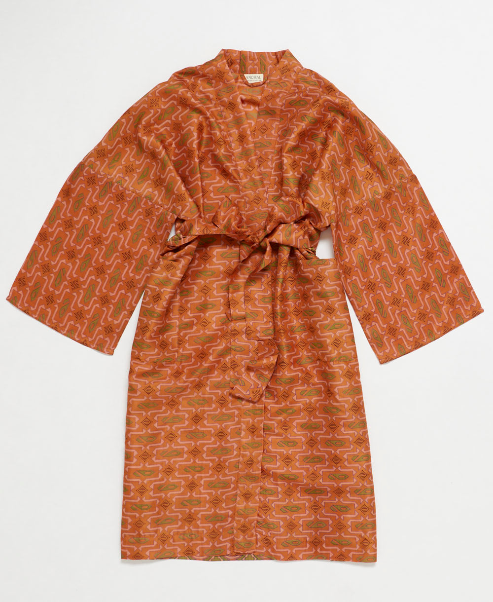 silk robe ethically made using upcycled
vintage silk saris
