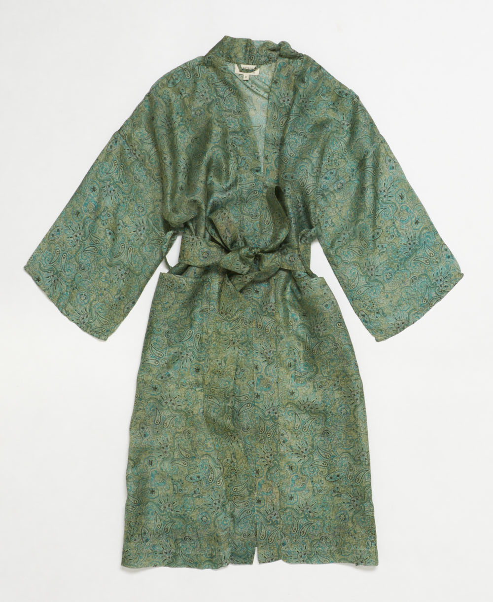 silk robe ethically made using upcycled
vintage silk saris