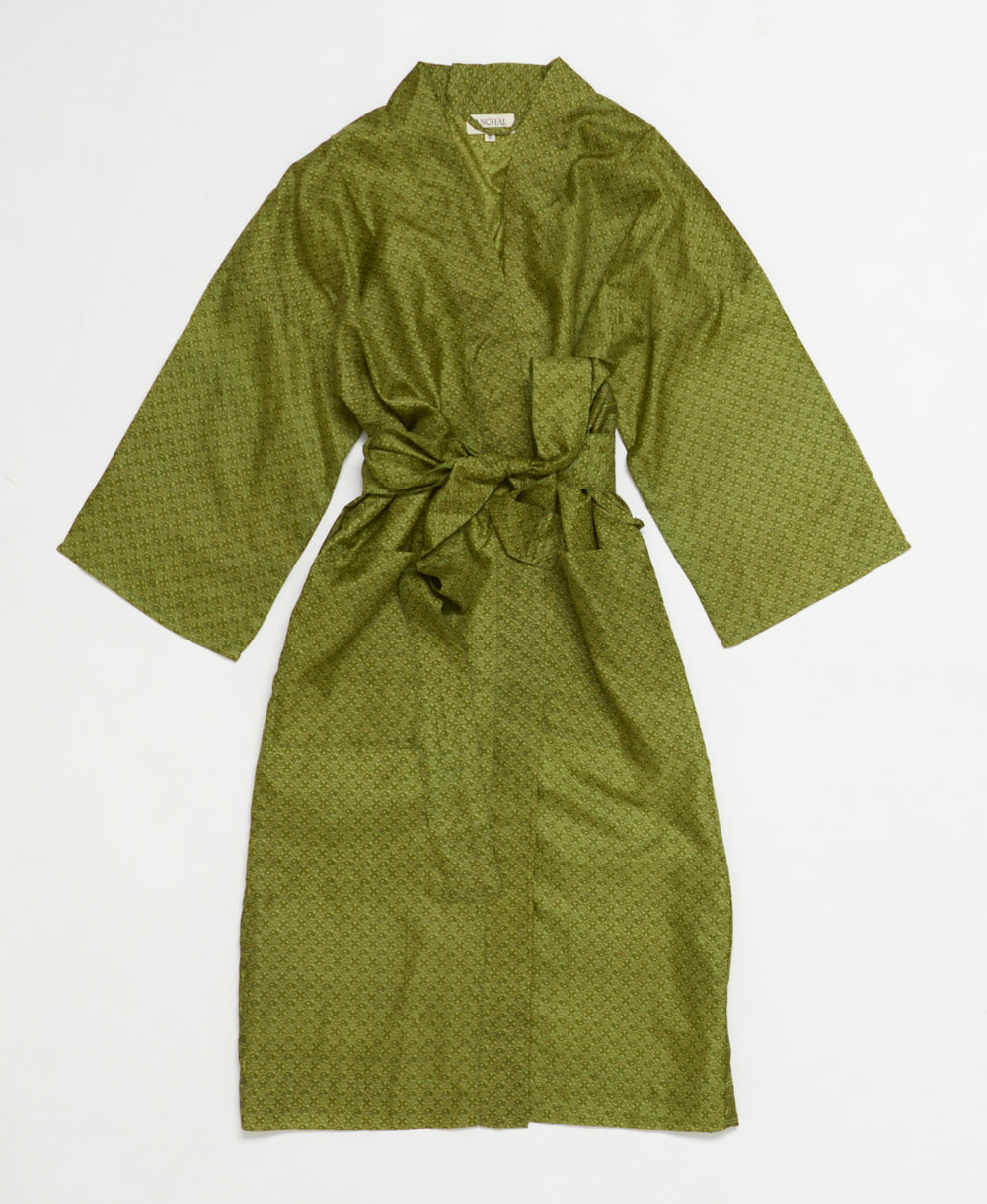 silk robe ethically made using upcycled
vintage silk saris