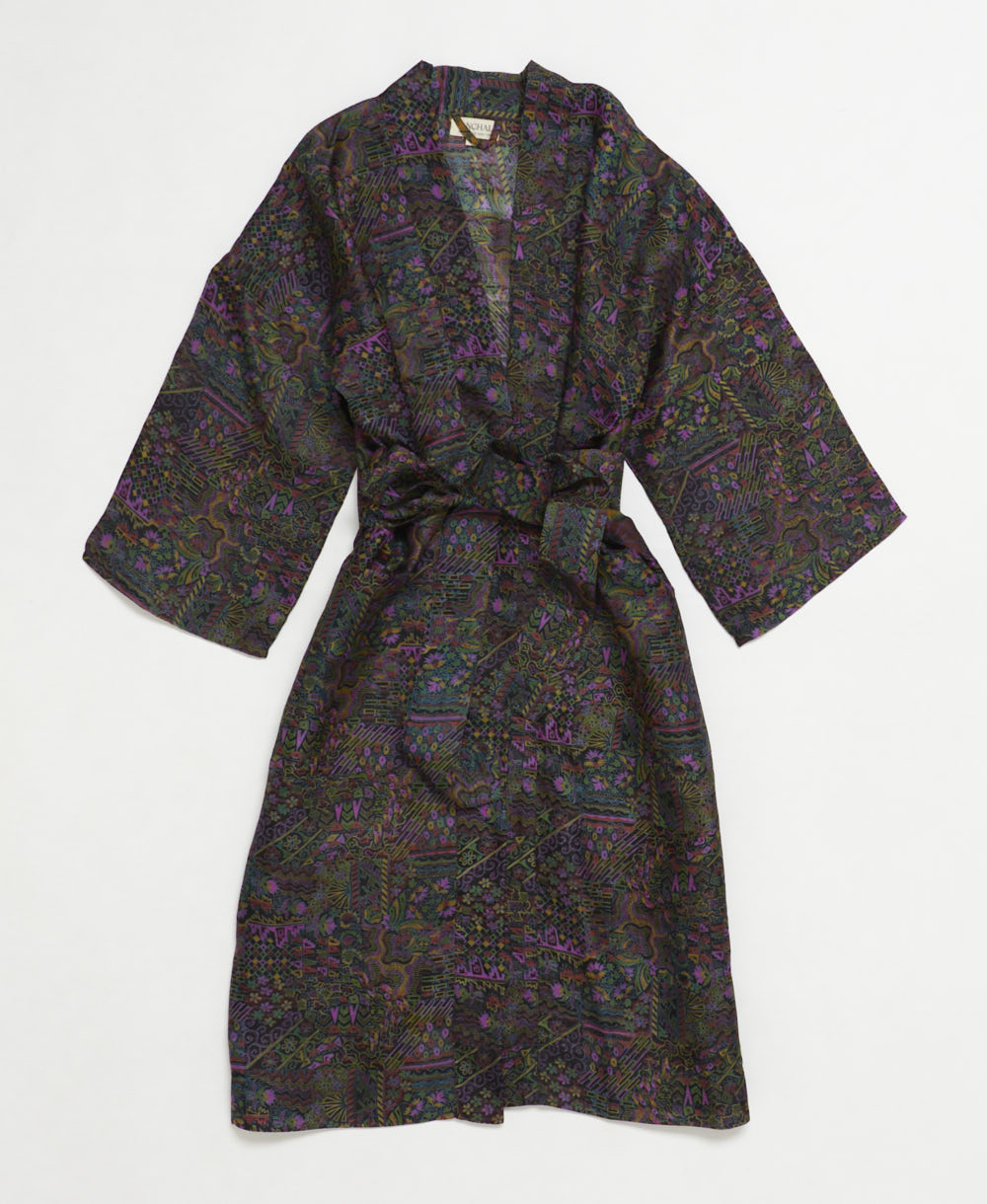 silk robe ethically made using upcycled
vintage silk saris