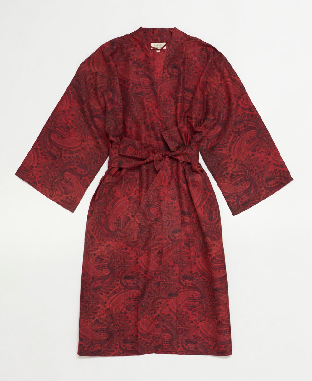 silk robe ethically made using upcycled
vintage silk saris